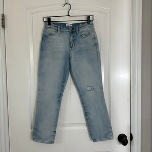 FRAME Le High Straight Leg Jeans Distressed Light Wash Mid Rise Denim Size‎ 24